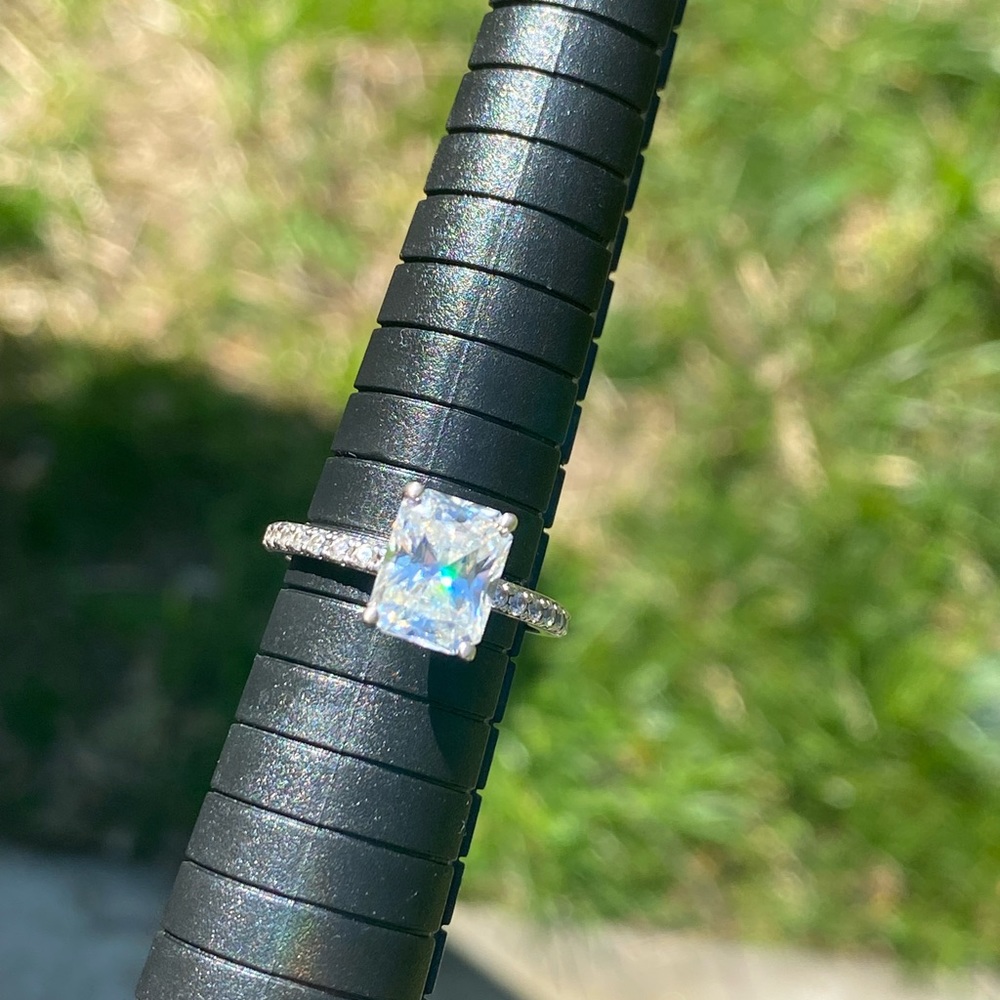 Radiant cut moissanite solitaire ring